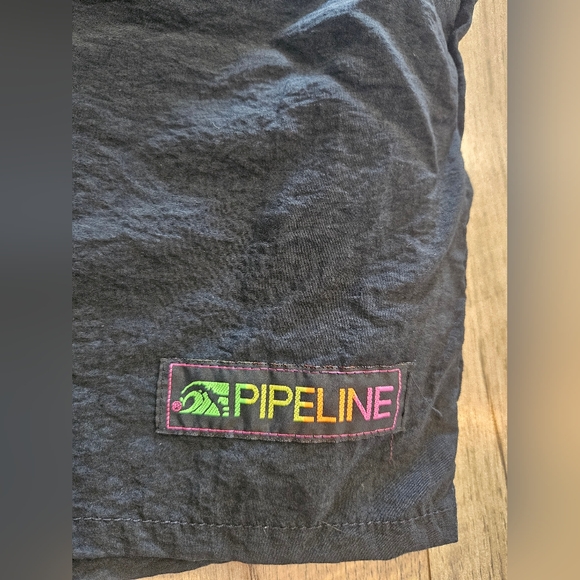 Vtg 90s Pipeline Mens Large Spell Out Swim Trunks Black - Picture 2 of 6